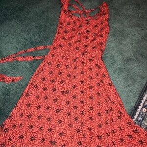 Effie's Heart Orange and Black Printed Midi Dress